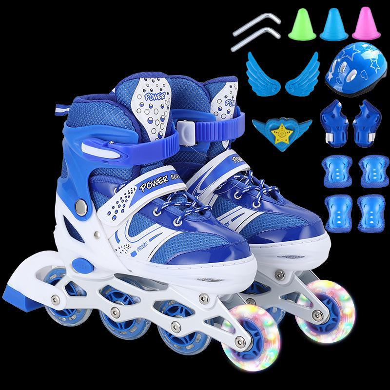 Регулируемые детские роликовые коньки - полный комплект, цветной