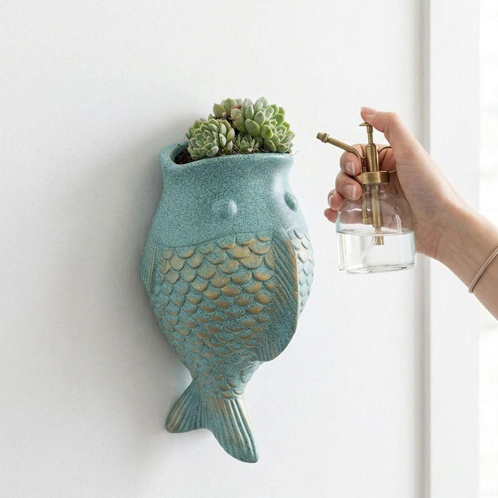 Rustic Style Fish Ornaments No-Drill Wall Mounted Planter Unique Decorative Floral Ware  Outdoor