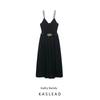 Kaslead New Arrival Women's Clothing Fashion Style Matching Belt Splicing Sling Midi Skirt Dress 1165065 800