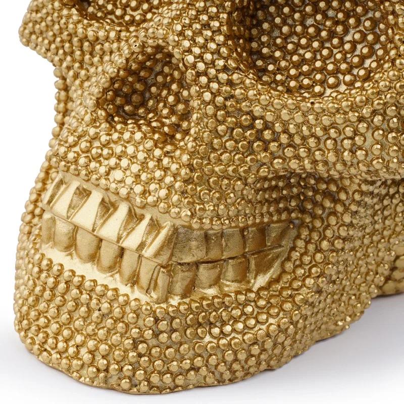 1pc, Resin Sparkling Golden Skull Statue With Intricate Detailing For Office Decoration Or Halloween Party