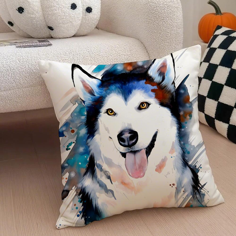 Cute funny Siberian Husky Cushion Cover Throw Pillow Cover Hidden Button Durable Polyester Chair Cushion