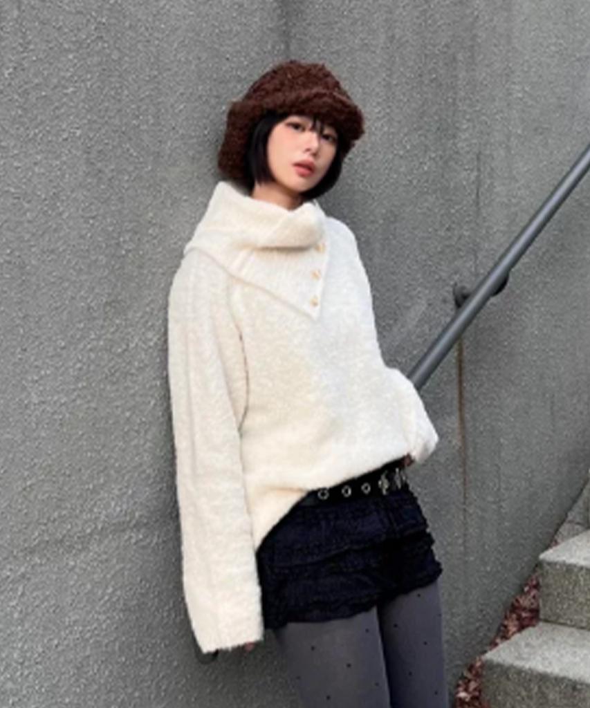 GENERALIDEA Neck Warmer Loose Fit Boucle Knit [Ivory] / Wbe4L05550