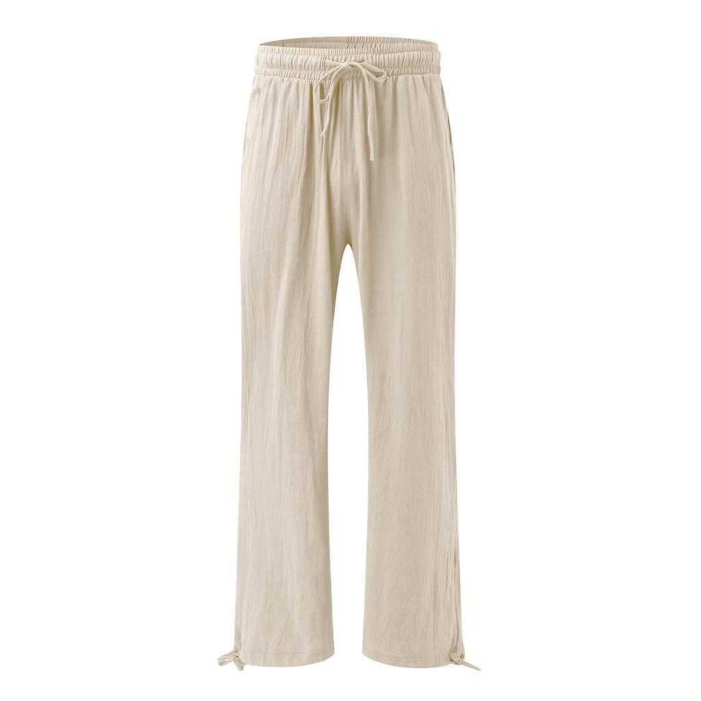 Women's 9-pant Casual Loose High Waist Cotton Linen Wide Leg Long Pants With Pockets