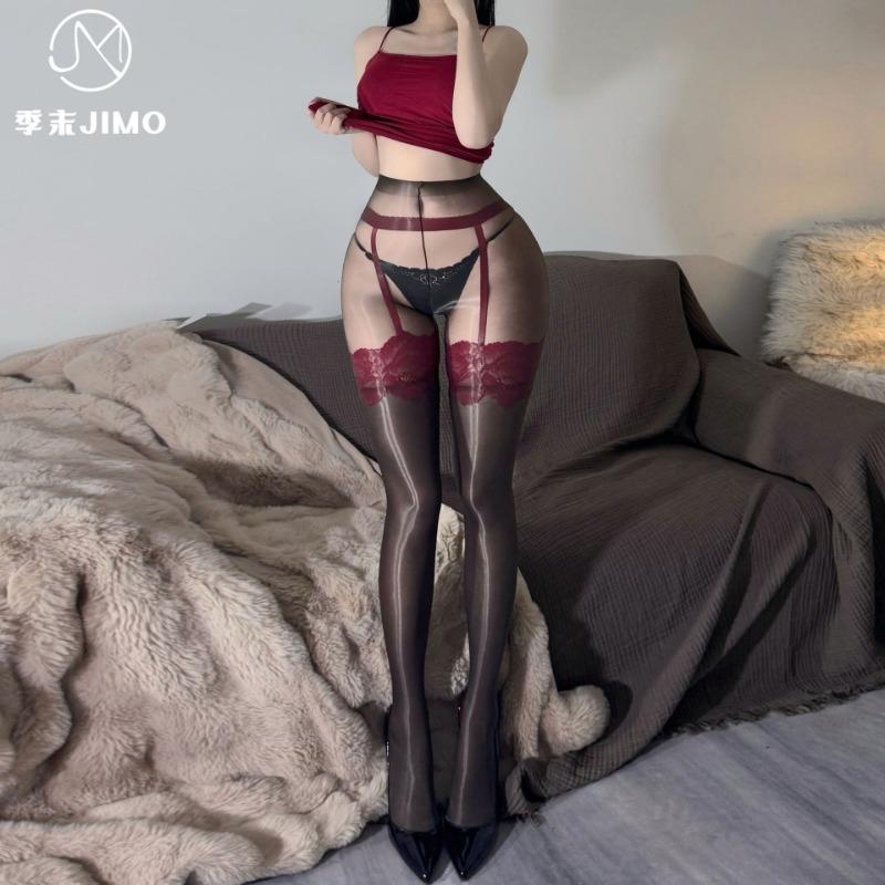 Horse Oil Silky and Shiny Contrasting Lace Suspenders Integrated Sex Stockings Sexy Pure Desire Suspenders Women