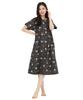 SAZAC Kuromi Cotton Loungewear Dress, 100% Broadcloth, Button-Front, Women's Nightgown, (Black/M-L/SAN1903)