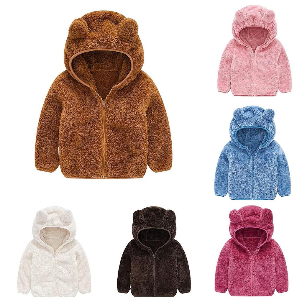 Chlidren Boys Girl Winter Coats Jacket Kids ZipThick Ears Snow Hoodie Clothes