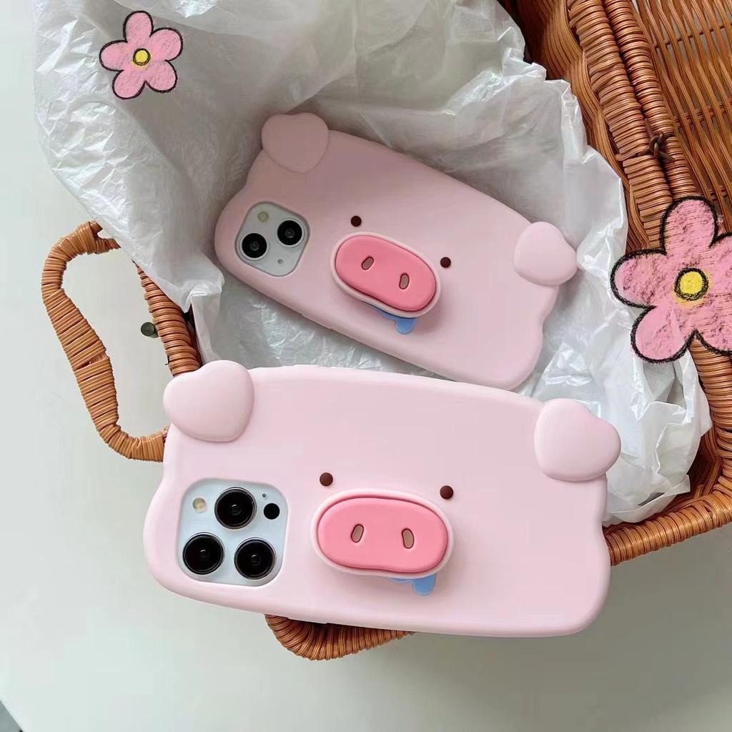 Pig Nose Stand Holder Phone Case For iPhone15 14 Pro Max 12 13 11 XS XR Mini Cute Funny Soft Silicone Protective Cover Bracket