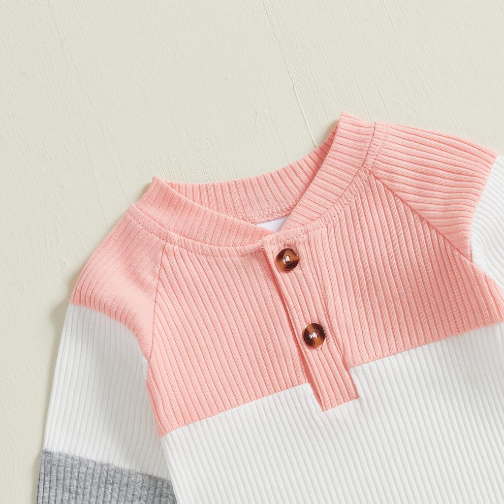 Осенние наряды для девочек, ребристый контрастный цвет, длинный рукав, комбинезон, длинные штаны, комплект из 2 предметов одежды