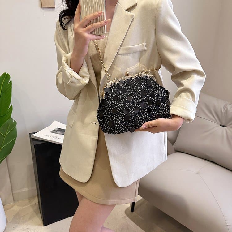 Золотая сумка с пайетками и стразами, женская вечерняя сумочка