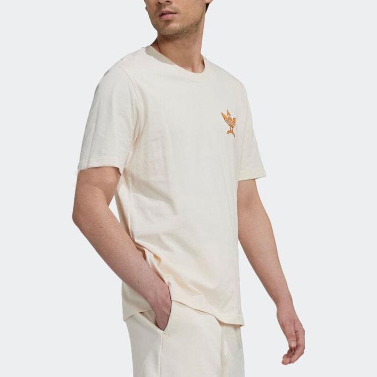 Adidas Оригинальный трилистник, простой буквенный логотип, повседневный пуловер с круглым вырезом, футболка с короткими рукавами, мужские топы, кремово-белый HM2492