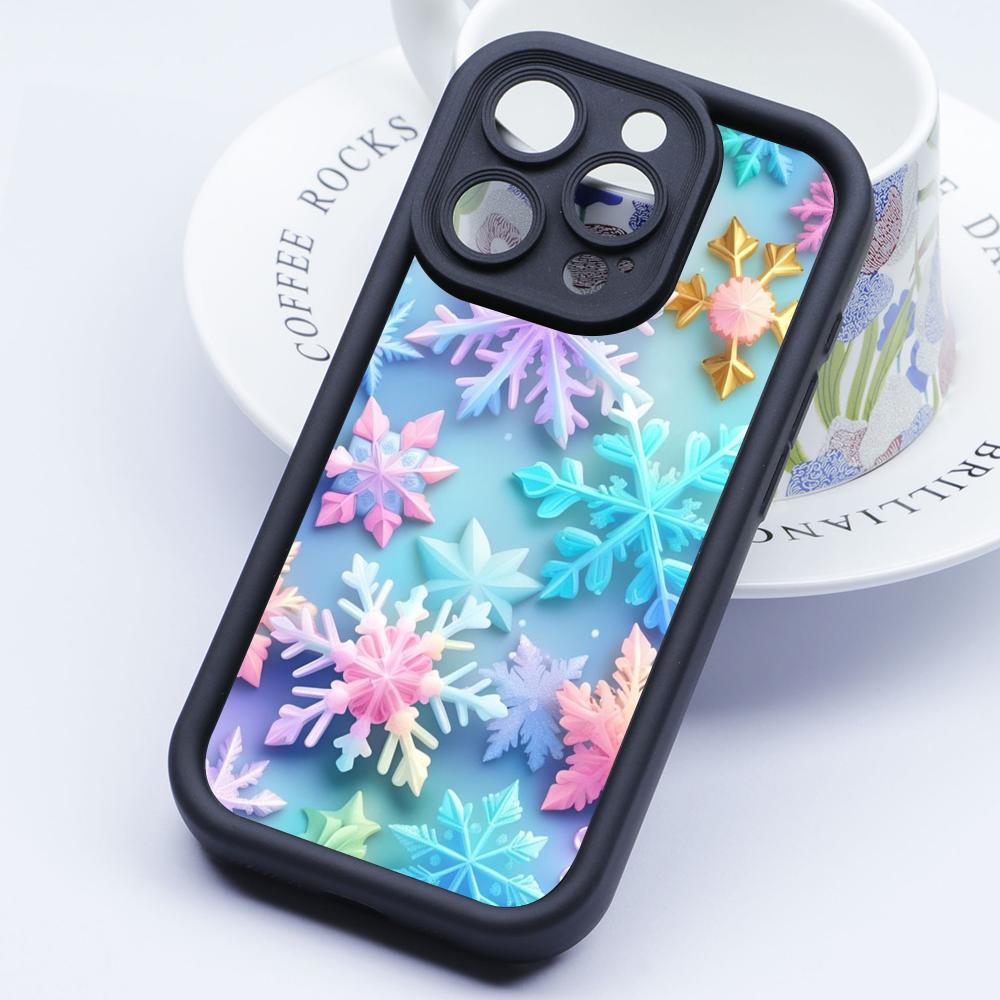 Зимний чехол для телефона с узором снежинки для iPhone 17 16 15 14 13 12 11 Air Pro Max Plus Утолщенный TPU Цветной чехол Роскошный чехол