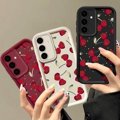 Мягкий матовый чехол для телефона с принтом вишни для Samsung S25 Ultra S24 FE S23 Plus A56 A16 A36 A55 A06 A26 A15 A35 A05 TPU защита объектива противоударный чехол