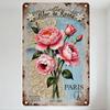 Винтажная металлическая жестяная табличка Fleur de Roses Париж Эйфелева башня Букет пионов Декор AUTEUR VINTAGE KUTT 1880 Домашний бар Кафе Настенная табличка
