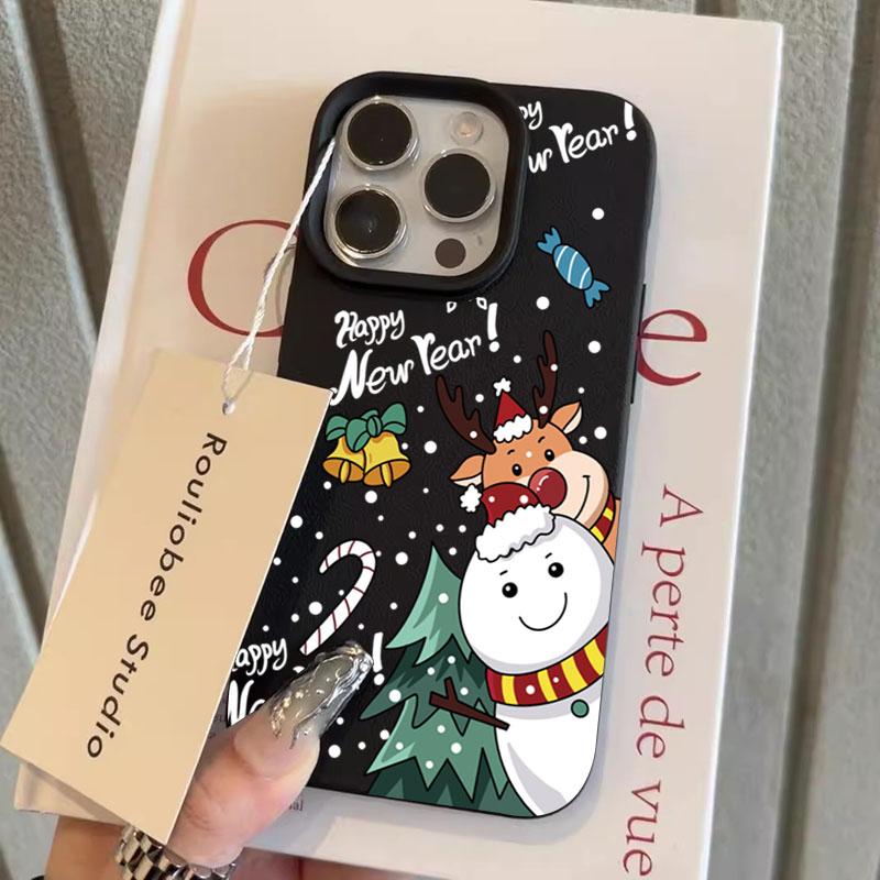 Рождественский Олень Узор Личи Чехол для Телефона для iPhone 17 16 Pro Max Air 15 14 Plus 13 12 11 XR X XS Max 16E Ударопрочный Чехол