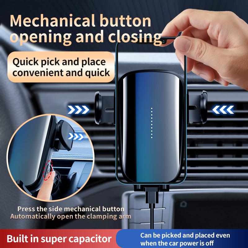 Super Capacitor Charge Car Mount 15w Fast Wireless Charger For Huawei P40 Pro Mate40 Three-axis Linkage Smart Charge Holder