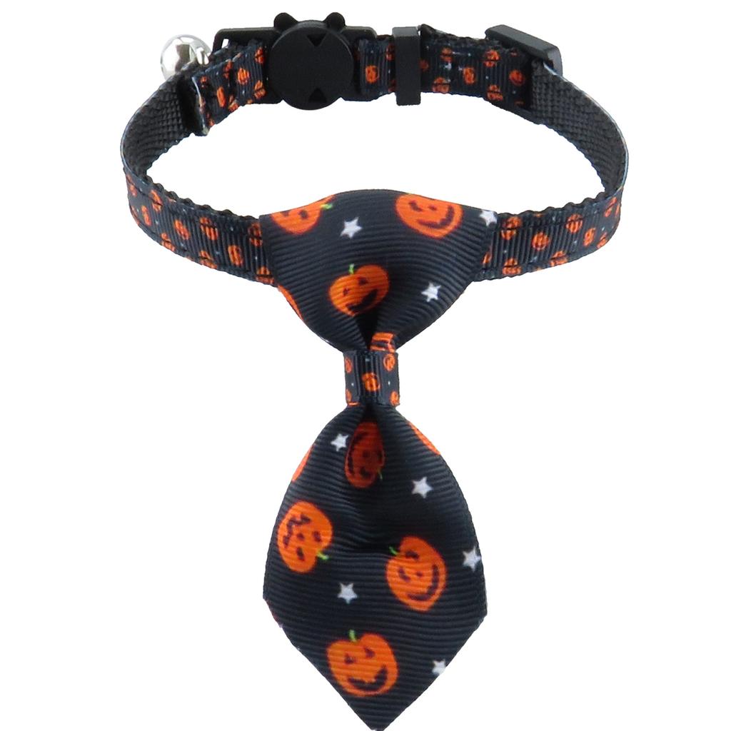 New Pet Cat Collar Halloween Woven Cat Collar Pumpkin Ghost Bow Tie Removable Cat Collar Holiday Cosplay Decoration with Bell