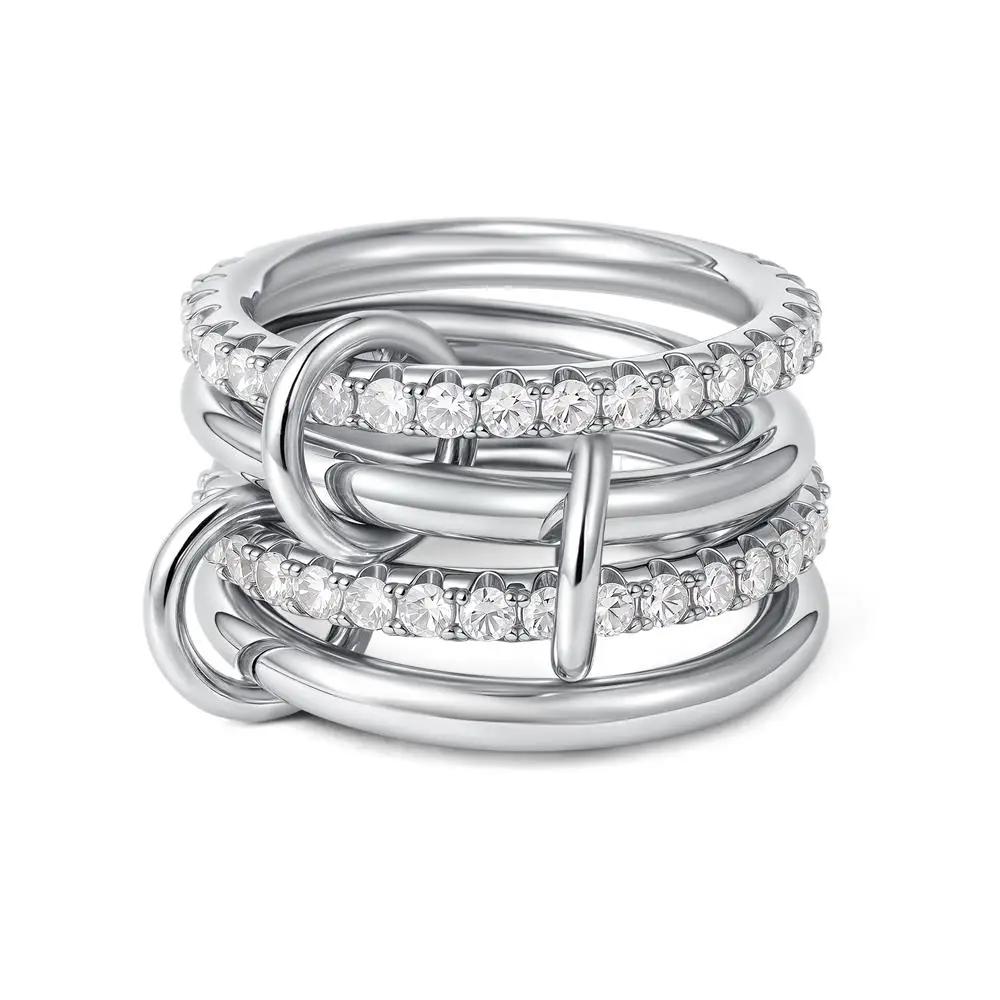 316 Stainless Steel PVD Mixed Metals Multi Layered Finger Rings Shiny CZ Zircon Stackable Ring Set Non Tarnish Dainty Jewelry