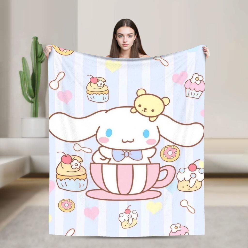 Одеяла Cinnamoroll Мультяшные Фланелевые Потрясающие Дышащие Пледы для Кровати Дивана Декора
