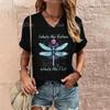 Women's T Shirt Fashion Butterfly Pattern Print Summer Short Sleeve Oversized Clothing Street Casual V Neck Female T-Shirt