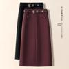 Women's Angora Red Tweed A-Line Midi Skirt - 2024 Autumn/Winter Fashion, High-End Mid-Length Straight Sheath Skirt