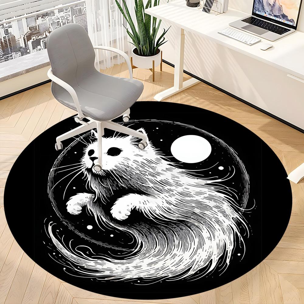 1pc Yin Yang Cat Office Round Area Rug, Under Office Chairs Bedroom Living Room Home Decor, Room Deco, Available in Various Sizes 137