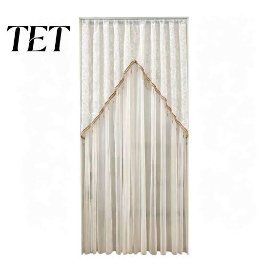French Style Lace Door Drapes Sheer Floral Curtain with Beads, Embroidered Gauze Room Bedroom Partition Curtains Divider, Rod Pocket Doorway