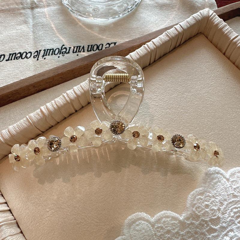 Корейская заколка для волос с кристаллами и цветами: Элегантный большой аксессуар для волос