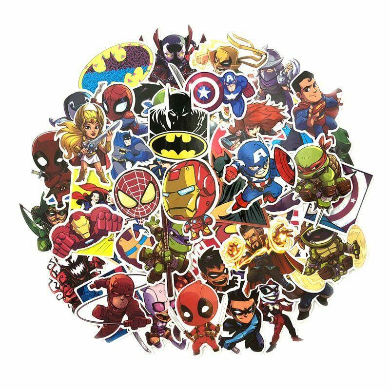 100 шт. Разноцветные наклейки супергероев для багажа, ноутбука, скейтборда, велосипеда, автомобиля