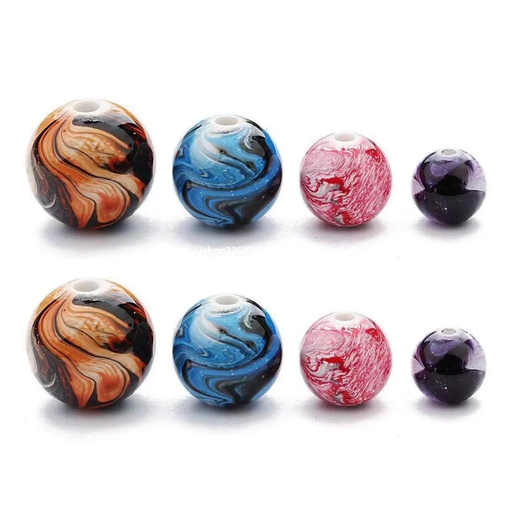 TX66 8mm/10mm 100pcs Retro Mixed Color Ink Wash Style Exquisite Round Beads Jewelry Making Acrylic Bead DIY Bracelet Accessory