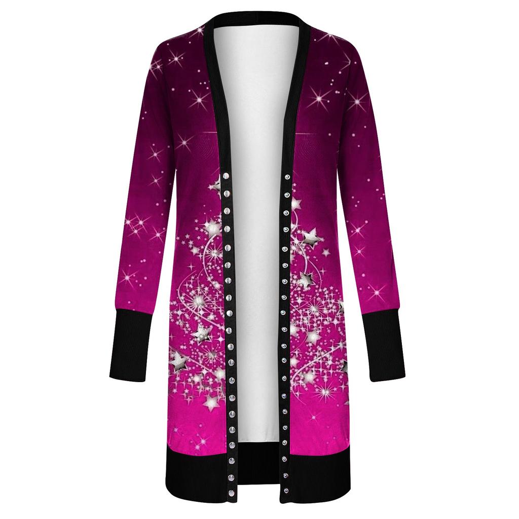 Женский повседневный кардиган с длинными рукавами и постепенным рождественским принтом, легкая куртка