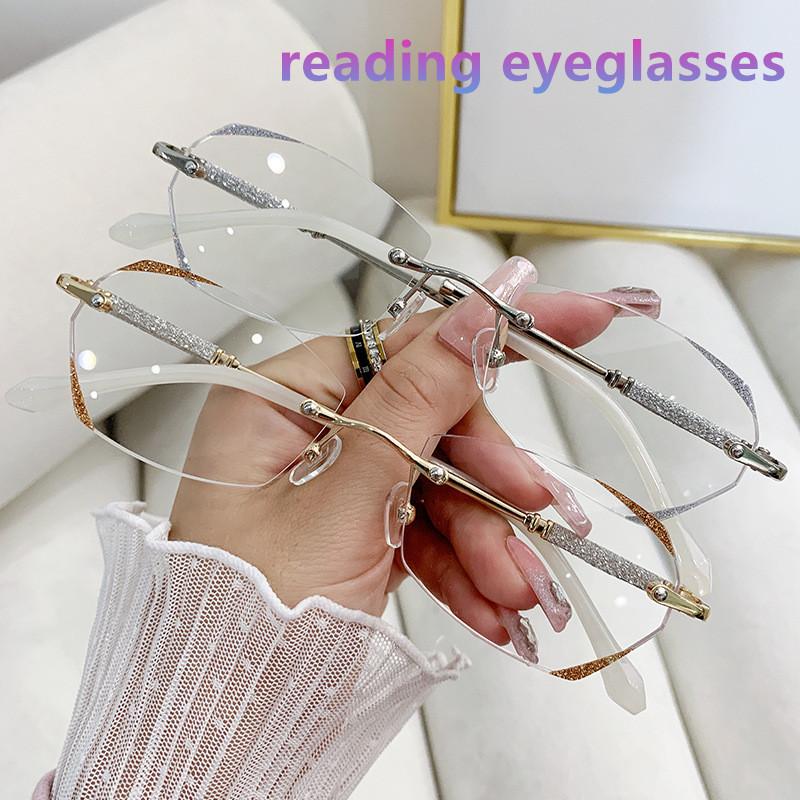2025 New Woman High Quality Rimless Reading Glasses Blocking Blue Light Gradient Antiblulet, Glasses Fashion Reading Eyeglasses
