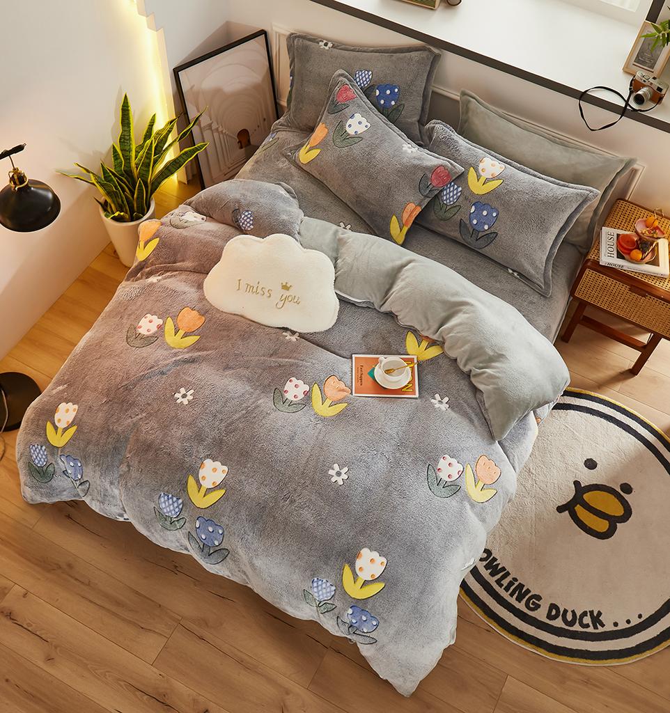 Warm Winter Antistatic Thick Duvet Cover Microfiber Quilt Cover Coral Fleece Queen King Size Double Sided Velvet Bedding Set