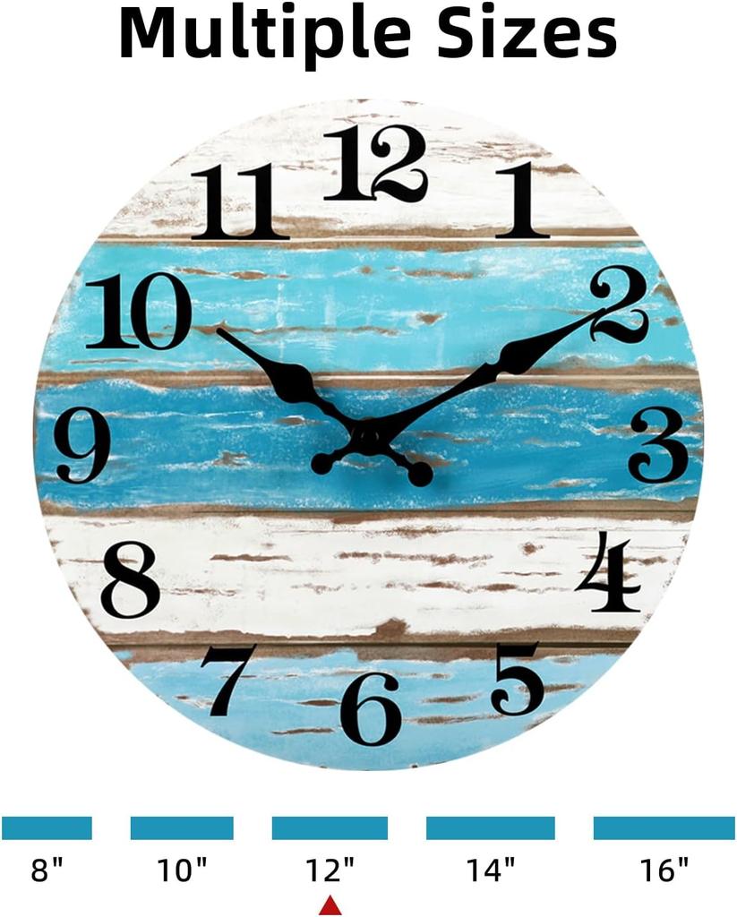 12 Inch Silent Wall Clock Blue Ocean Style Decorative Battery Operated for Living Room Kitchen Bedroom 03