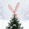 Easter Ornament Soft Pink Velvet Rabbit Ears Tree Topper with Spring Support Flexible Swinging Decoration