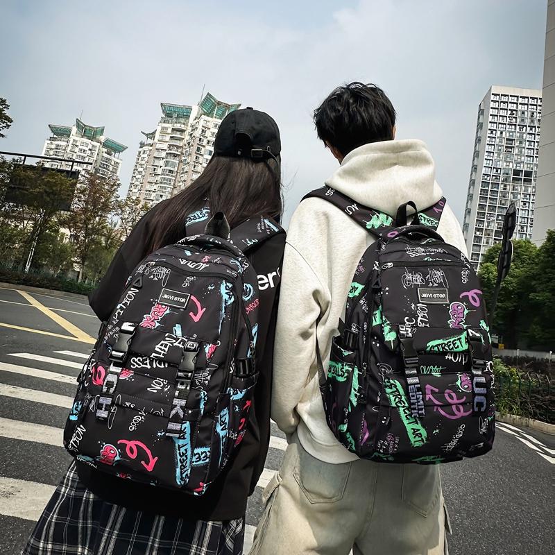 Школьный рюкзак для средней школы, женский, с принтом граффити, мужской, большой вместимости, дорожный рюкзак