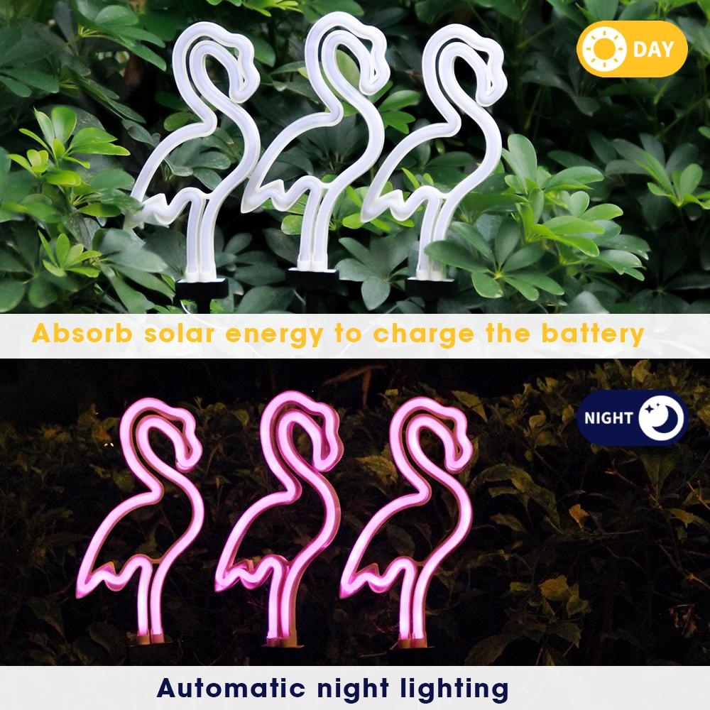 3pcs/Set Flamingo Neon Signs Light Solar Garden Decor Waterproof Stake Lawn Lamps Gift Courtyard Wedding Party Festival Decor