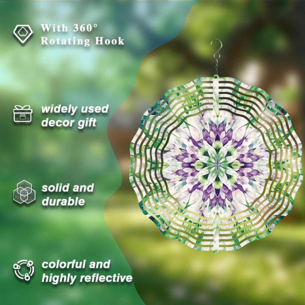 Green Mandala Christmas Ornament Metal Wind Chime Hanging Sculpture for Seasonal Winter Garden Decor Durable Outdoor Wind Chimes Battery Free