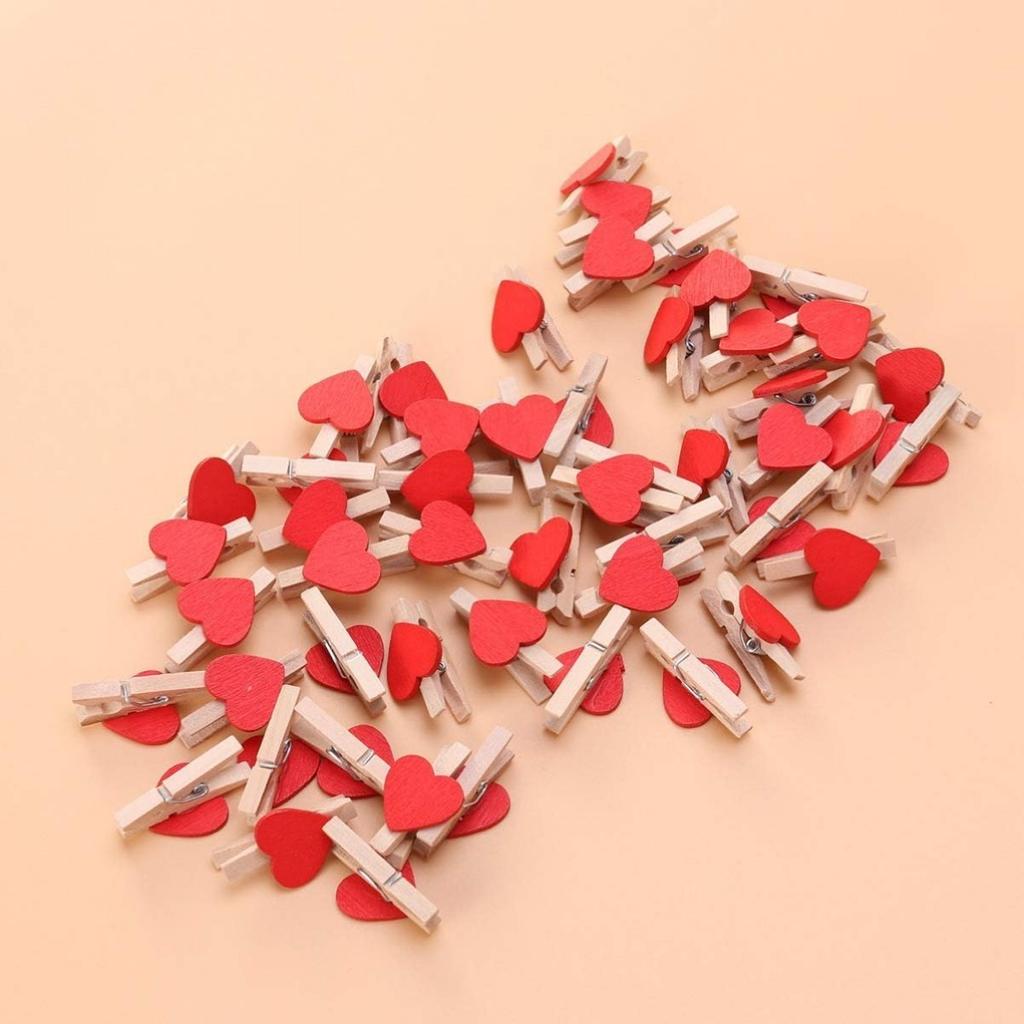 100pcs Photo Clips Heart Wooden Mini Clothes Pins for Scrapbooking, Arts & Crafts, Hanging Photos