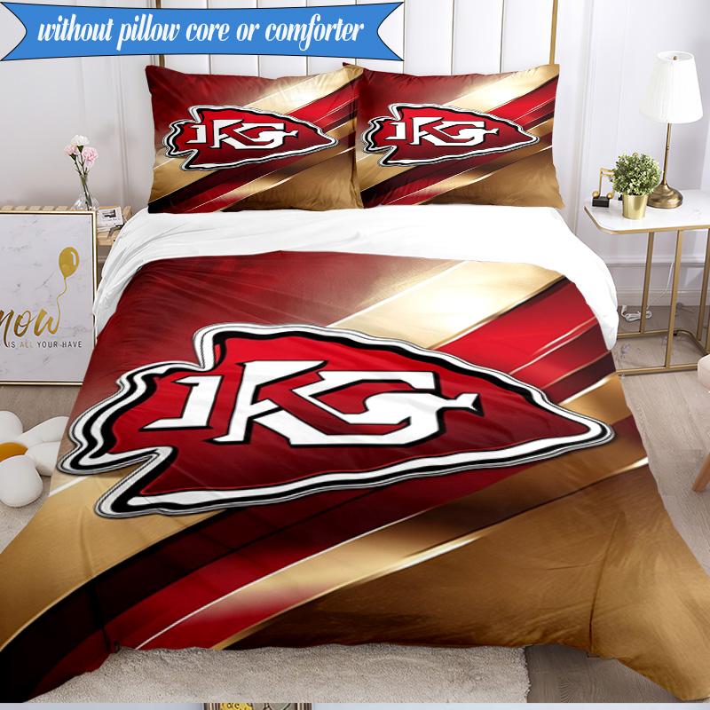 3PCS City Chiefs Emblem Printed Soft Bedding Set,Including 1pc Duvet Cover And 2pcs Pillowcases Perfect for Bedroom, Dormitory, Fan gift