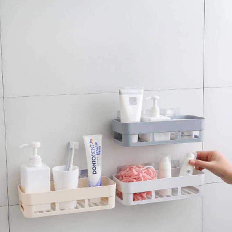 Punch-free Bathroom Shelf Plastic Wall Hanging Bathroom Storage Rack Basket No Trace Stickers ADM