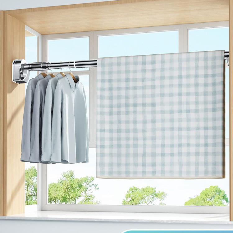 Retractable No-Drill Balcony Clothes Drying Rod, 304 Stainless Steel Hanger for Home Use