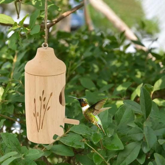 Деревянный домик для колибри для наружного подвешивания, небольшой домик для гнездования диких птиц для украшения окна крыльца на открытом воздухе в саду