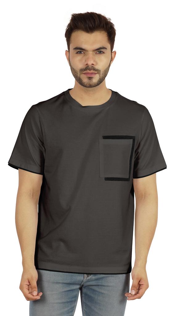 Inkmeso Мужские футболки с круглым вырезом, повседневные базовые рубашки с коротким рукавом и накладным карманом