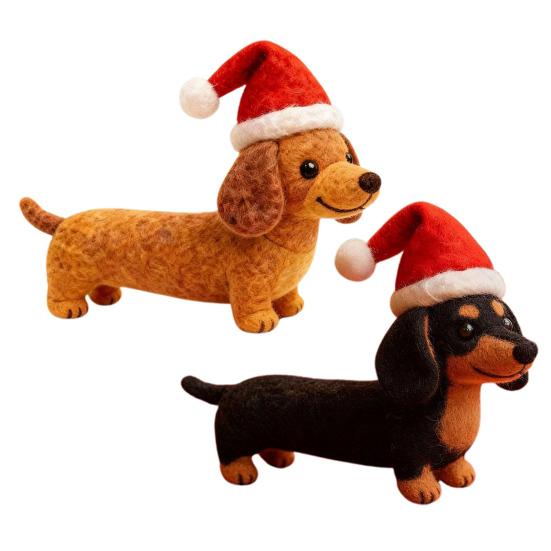 1/2Pcs Christmas Felt Dachshund Figurine Handcrafted Santa Hat Dog Ornament Simulation Puppy Statue Animal Sculpture Home Office Desktop Decoration