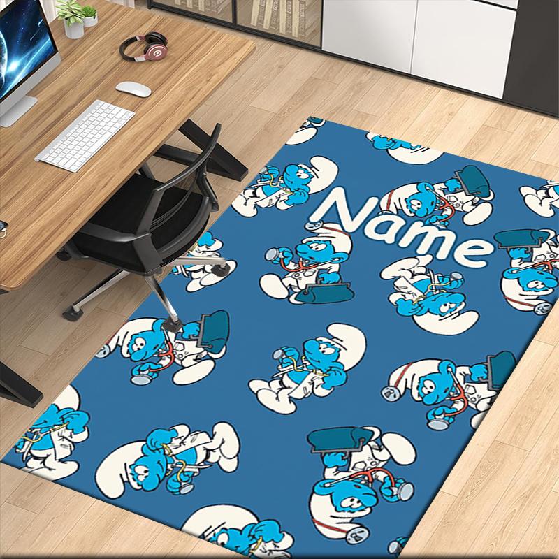 Custom Name Smurfs Printed Carpet Rug For Office Chair Living Room Bedroom Kitchen Room Decor Gifts