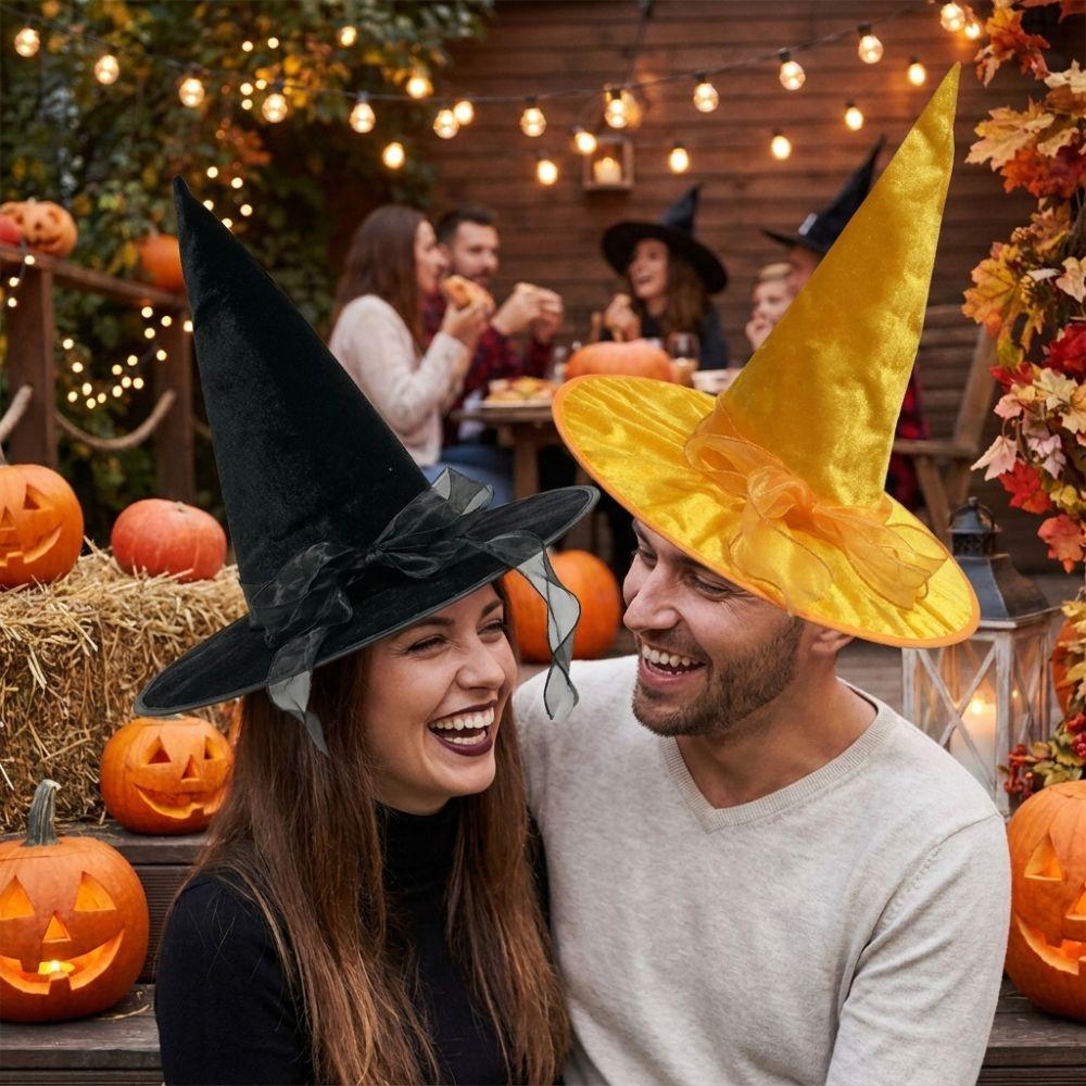 with Lace Halloween Witch Hat Wide Brim Vintage Cosplay Cap Halloween Decor Hat Halloween Party