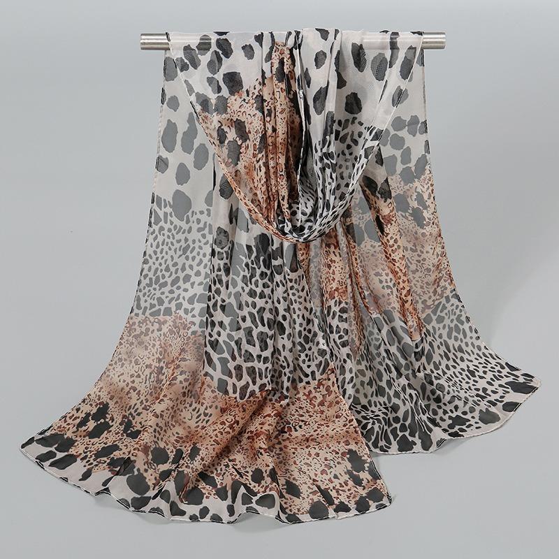 New Leopard Print Splicing Chiffon Silk Scarf Scarf Female, Spring and Summer Sunscreen Silk Scarf Tulle Scarf XQ