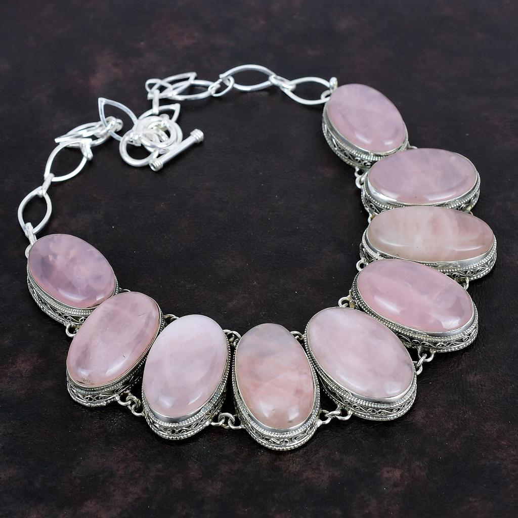 Rose Quartz Necklace Handmade Necklace Vintage Jewelry 925 Sterling Silver Necklace Adjustable Chain Necklace Gemstone Necklace Gift For Mom