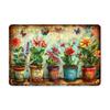 Причудливая металлическая табличка с цветочным садом, винтажный декор "Цветы в горшках и бабочки", домашний художественный акцент для поклонников садоводства и шебби-шика