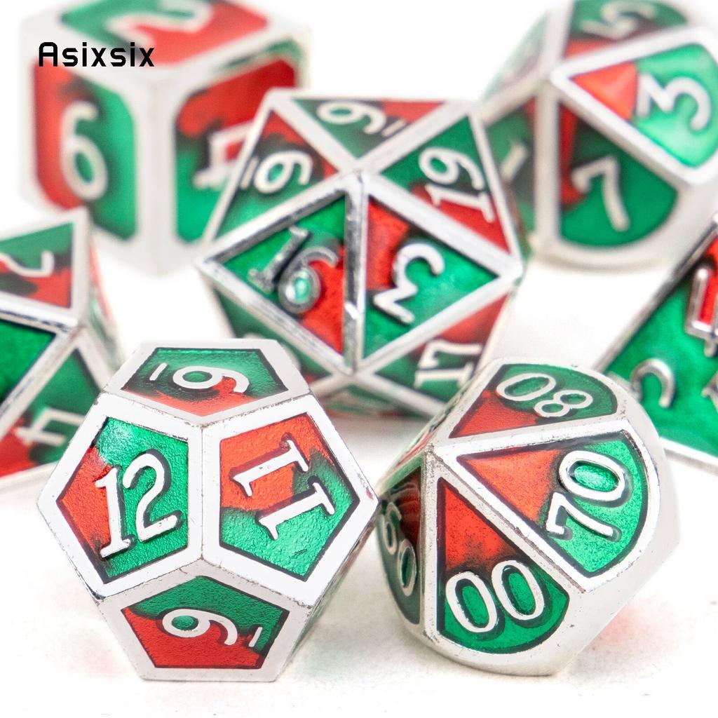 7 шт., зеленые, красные стандартные металлические кубики, набор цельнометаллических многогранных кубиков, подходящий для ролевой ролевой игры, настольной игры, карточной игры